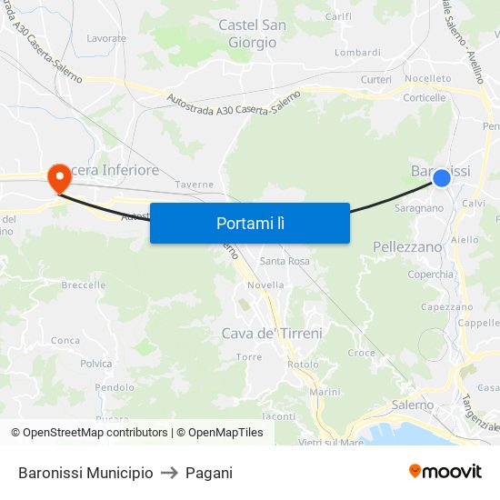 Baronissi Municipio to Pagani map