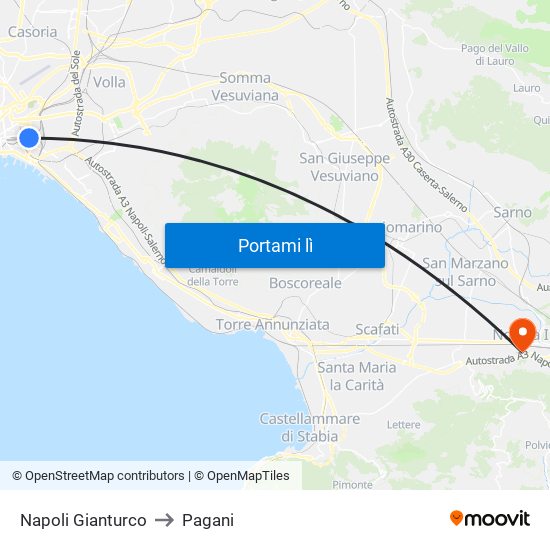 Napoli Gianturco to Pagani map