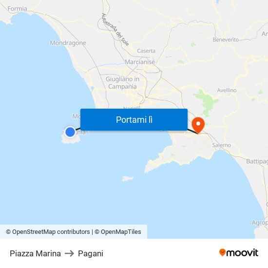 Piazza Marina to Pagani map