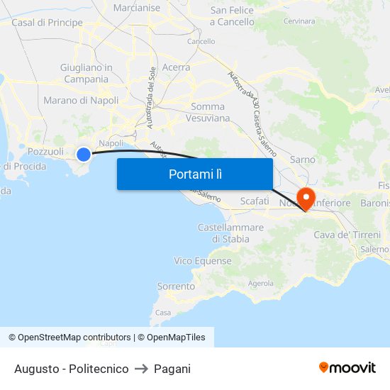 Augusto - Politecnico to Pagani map