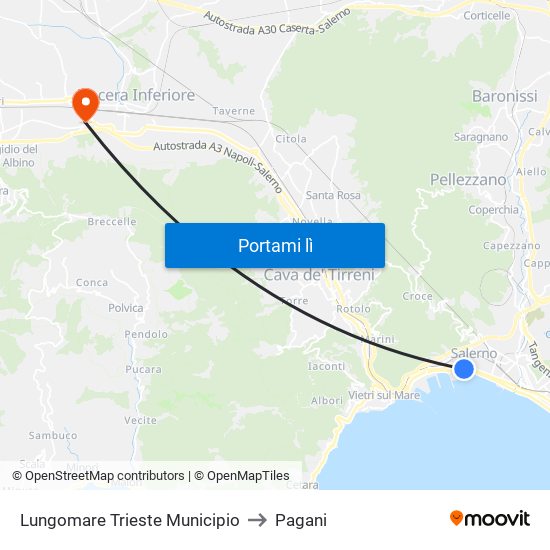 Lungomare Trieste Municipio to Pagani map