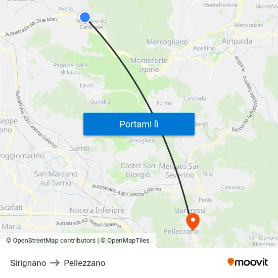 Sirignano to Pellezzano map