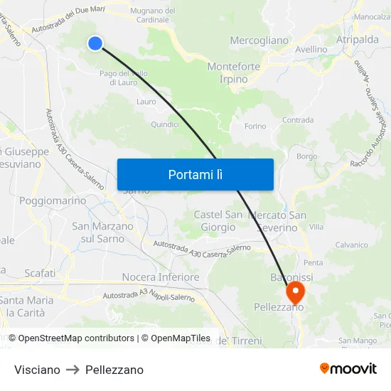 Visciano to Pellezzano map