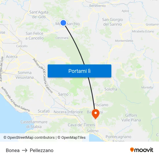 Bonea to Pellezzano map