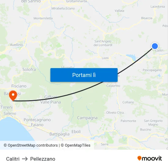 Calitri to Pellezzano map