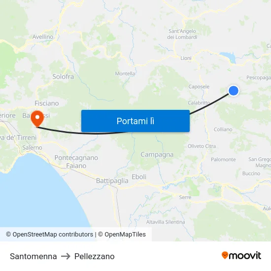 Santomenna to Pellezzano map
