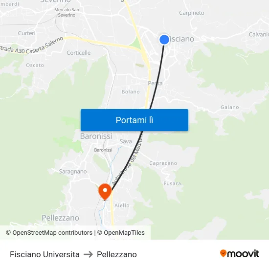 Fisciano Universita to Pellezzano map