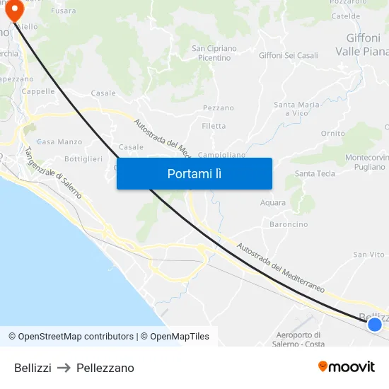 Bellizzi to Pellezzano map