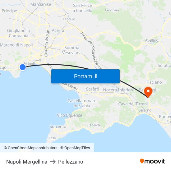 Napoli Mergellina to Pellezzano map