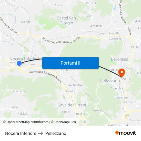 Nocera Inferiore to Pellezzano map