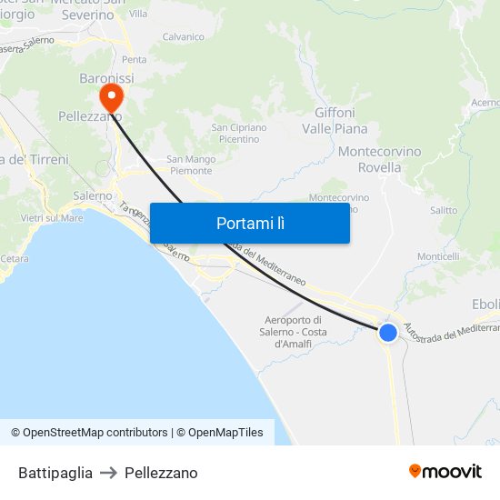Battipaglia to Pellezzano map