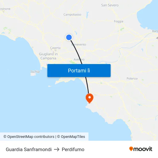 Guardia Sanframondi to Perdifumo map