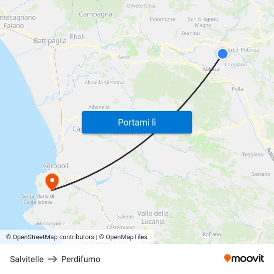 Salvitelle to Perdifumo map