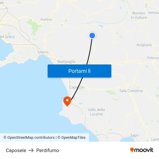 Caposele to Perdifumo map