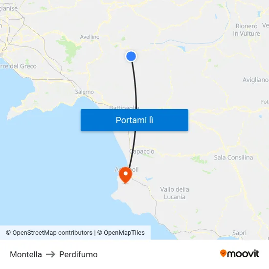 Montella to Perdifumo map
