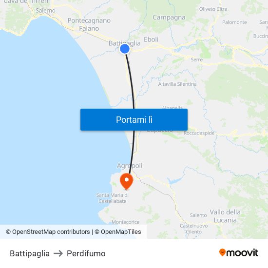 Battipaglia to Perdifumo map