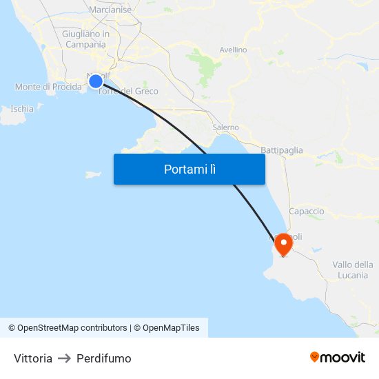 Vittoria to Perdifumo map