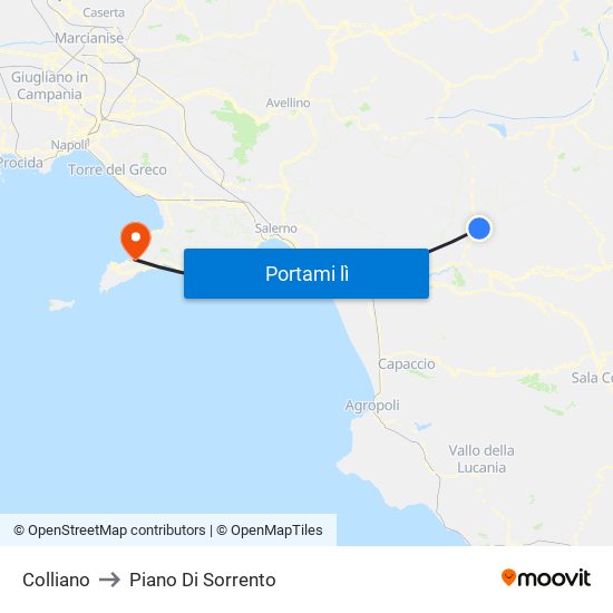 Colliano to Piano Di Sorrento map