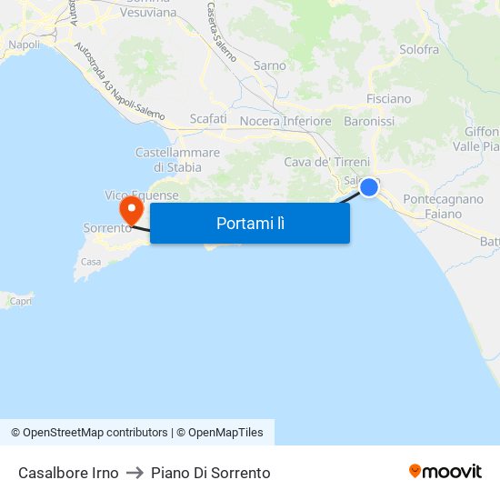 Casalbore Irno to Piano Di Sorrento map