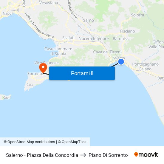 Salerno - Piazza Della Concordia to Piano Di Sorrento map