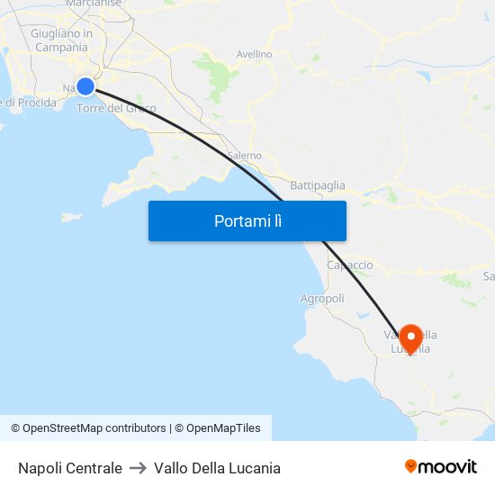 Napoli Centrale to Vallo Della Lucania map
