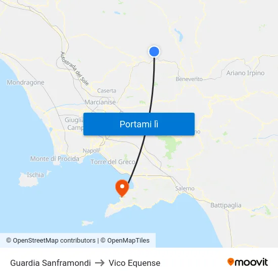 Guardia Sanframondi to Vico Equense map