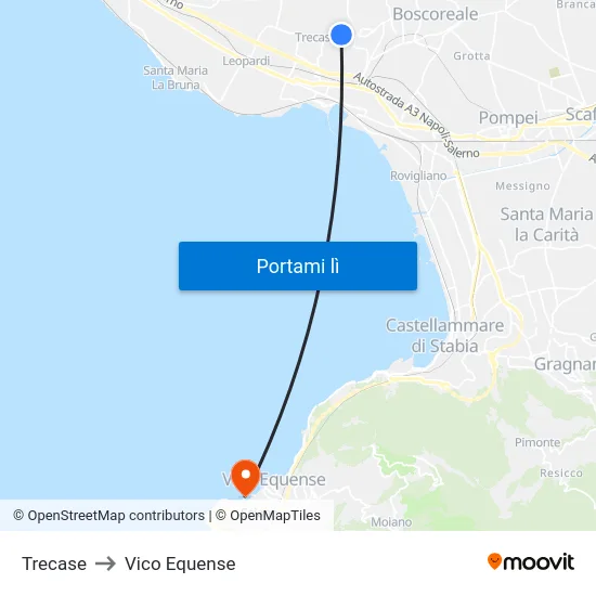 Trecase to Vico Equense map