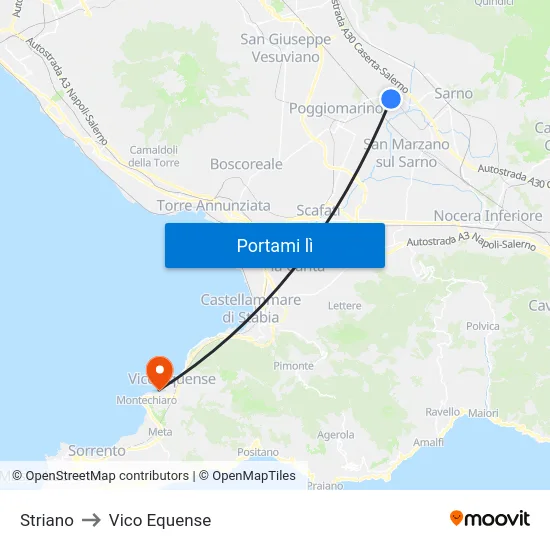 Striano to Vico Equense map