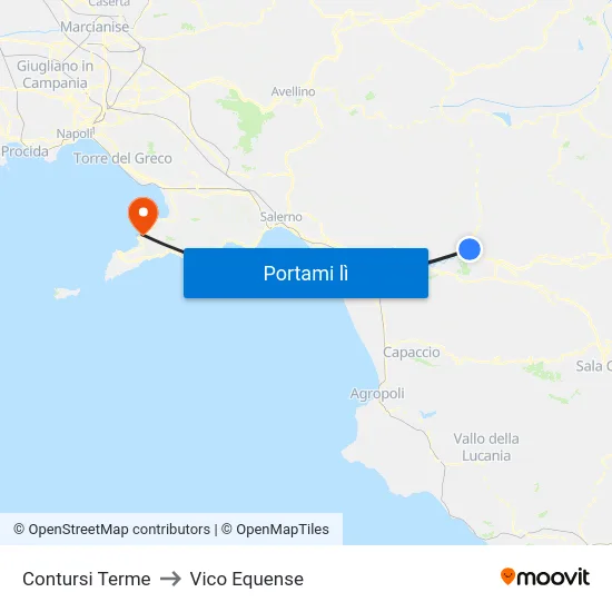 Contursi Terme to Vico Equense map