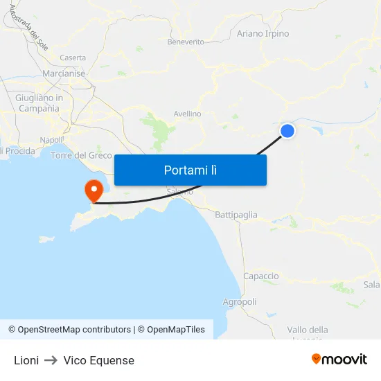 Lioni to Vico Equense map