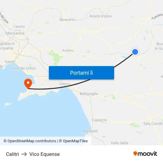 Calitri to Vico Equense map
