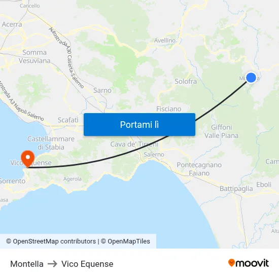 Montella to Vico Equense map