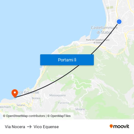 Via Nocera to Vico Equense map