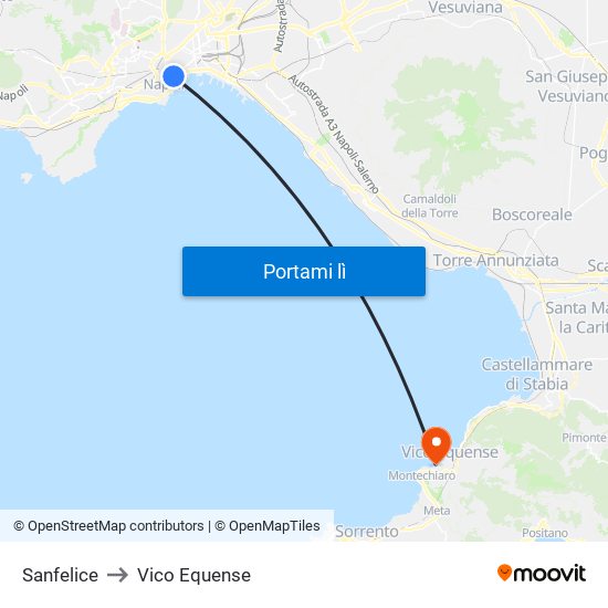 Sanfelice to Vico Equense map