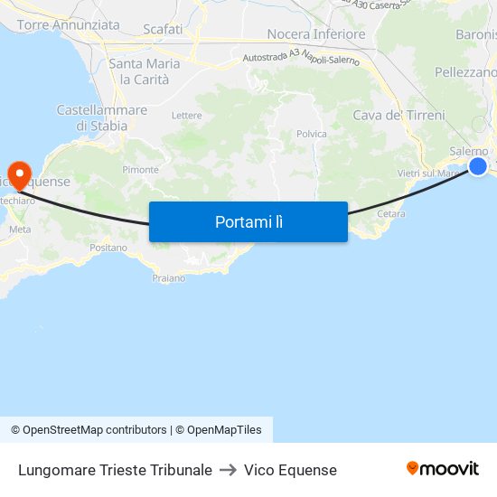 Lungomare Trieste Tribunale to Vico Equense map