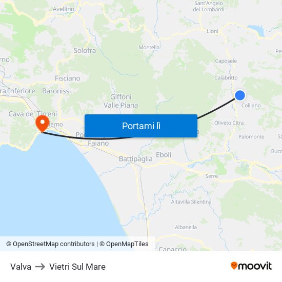 Valva to Vietri Sul Mare map