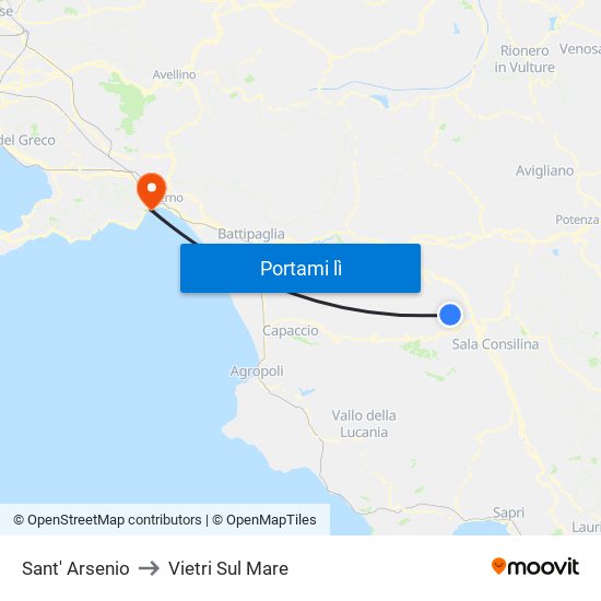 Sant' Arsenio to Vietri Sul Mare map