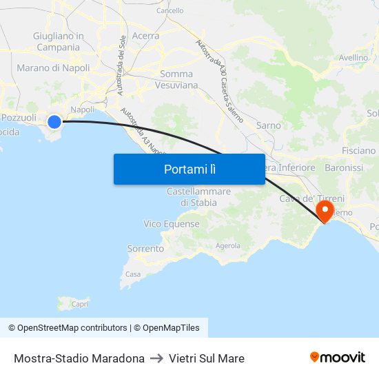 Mostra-Stadio Maradona to Vietri Sul Mare map