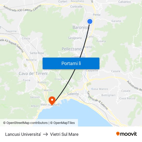 Lancusi Universita' to Vietri Sul Mare map