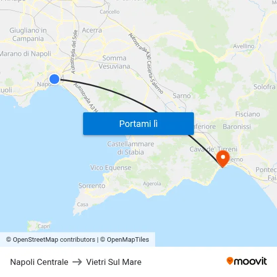 Napoli Centrale to Vietri Sul Mare map