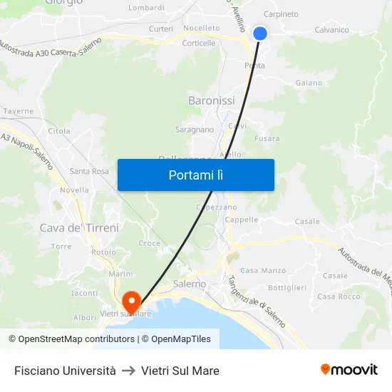 Fisciano Università to Vietri Sul Mare map