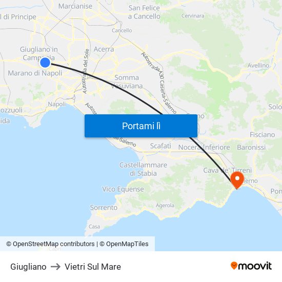 Giugliano to Vietri Sul Mare map
