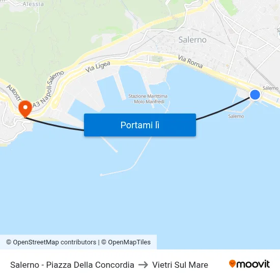 Salerno - Piazza Della Concordia to Vietri Sul Mare map