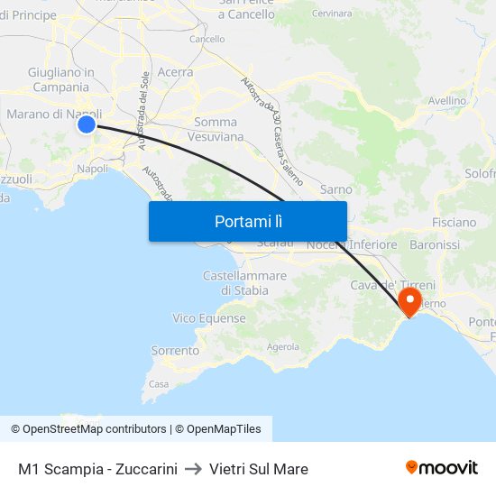 M1 Scampia - Zuccarini to Vietri Sul Mare map