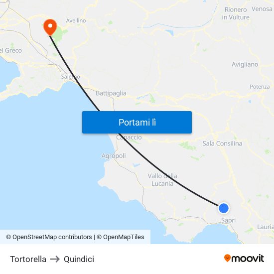 Tortorella to Quindici map