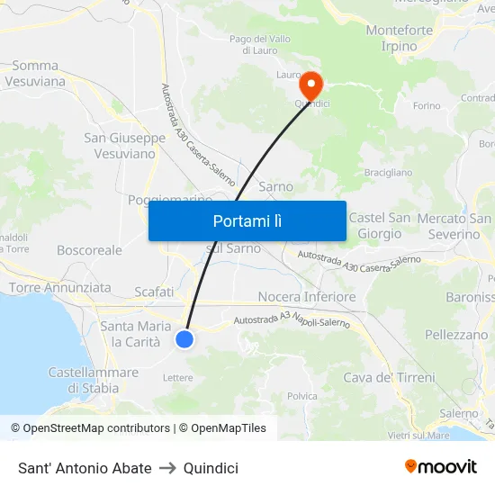Sant' Antonio Abate to Quindici map