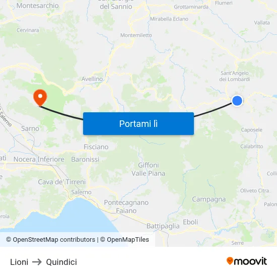 Lioni to Quindici map