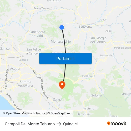 Campoli Del Monte Taburno to Quindici map