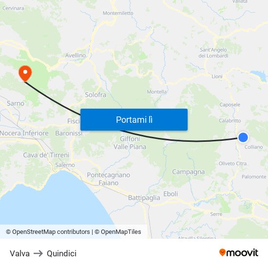 Valva to Quindici map