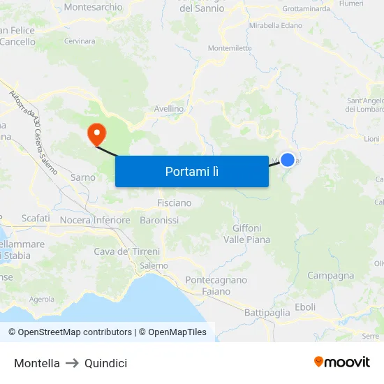 Montella to Quindici map